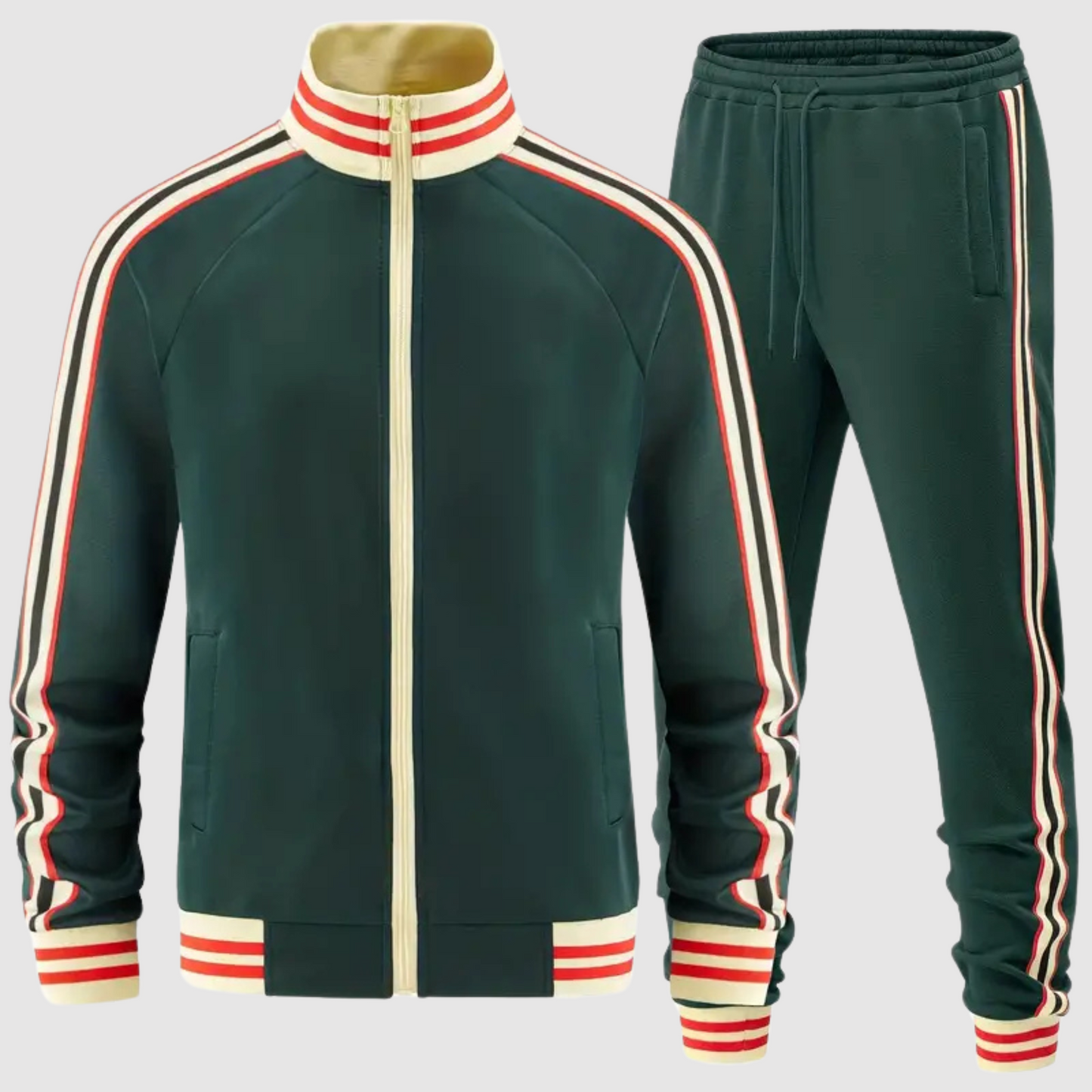 Completo tuta da ginnastica a righe e pantaloni sportivi da uomo