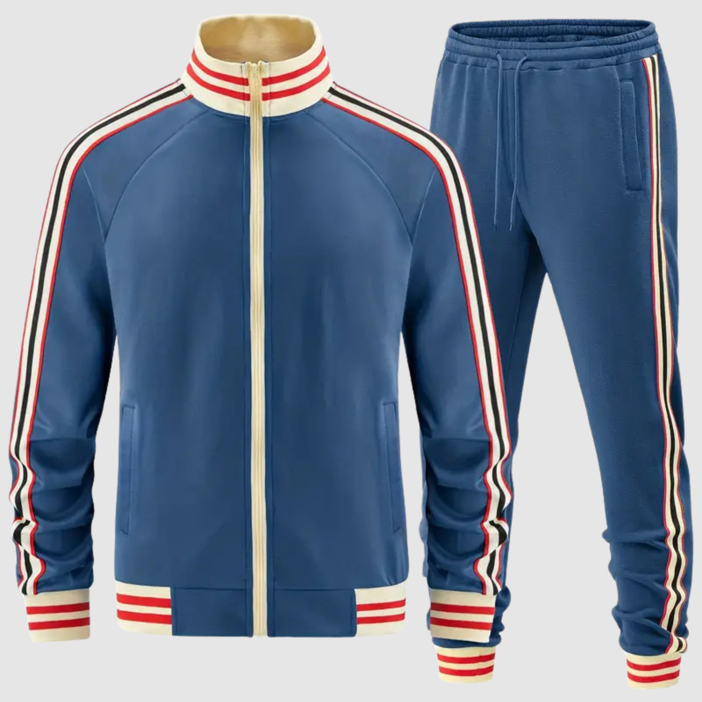 Completo tuta da ginnastica a righe e pantaloni sportivi da uomo