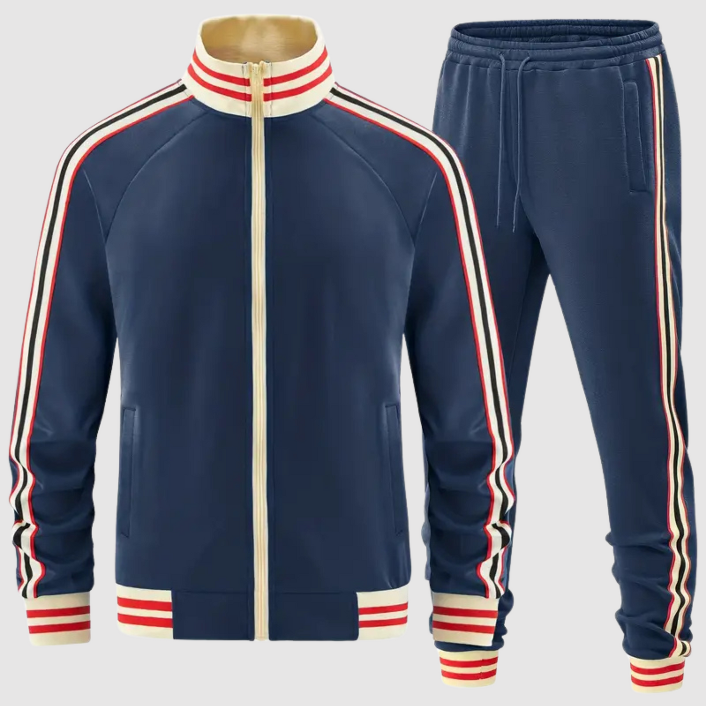 Completo tuta da ginnastica a righe e pantaloni sportivi da uomo