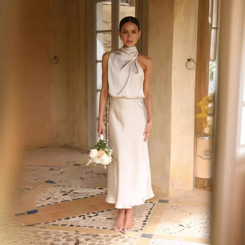 Briony – Abito elegante in raso con scollo all'americana