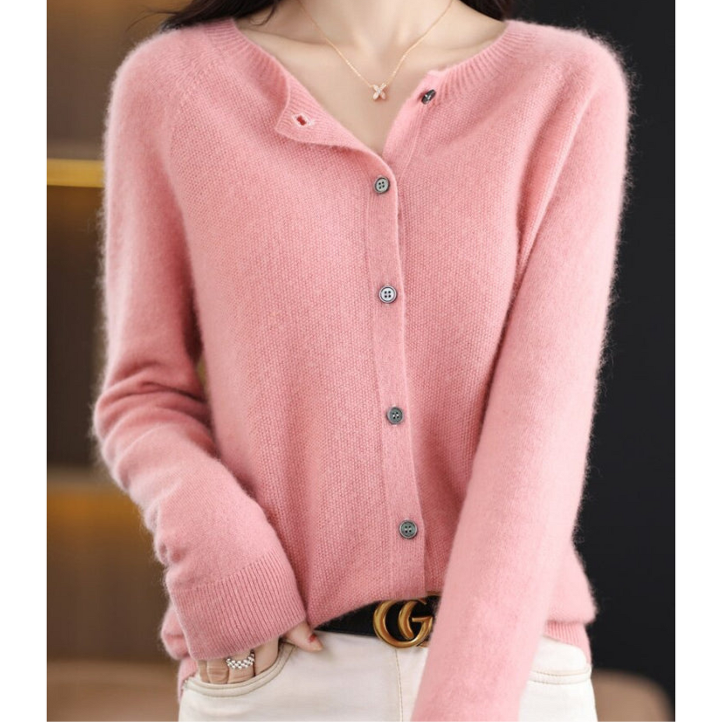 Akisha - Maglione in cashmere con cardigan o collo in pura lana merino da donna