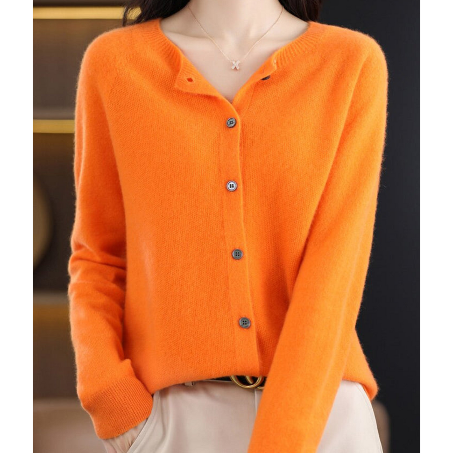Akisha - Maglione in cashmere con cardigan o collo in pura lana merino da donna