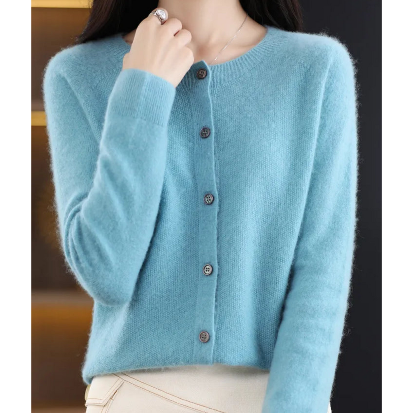 Akisha - Maglione in cashmere con cardigan o collo in pura lana merino da donna