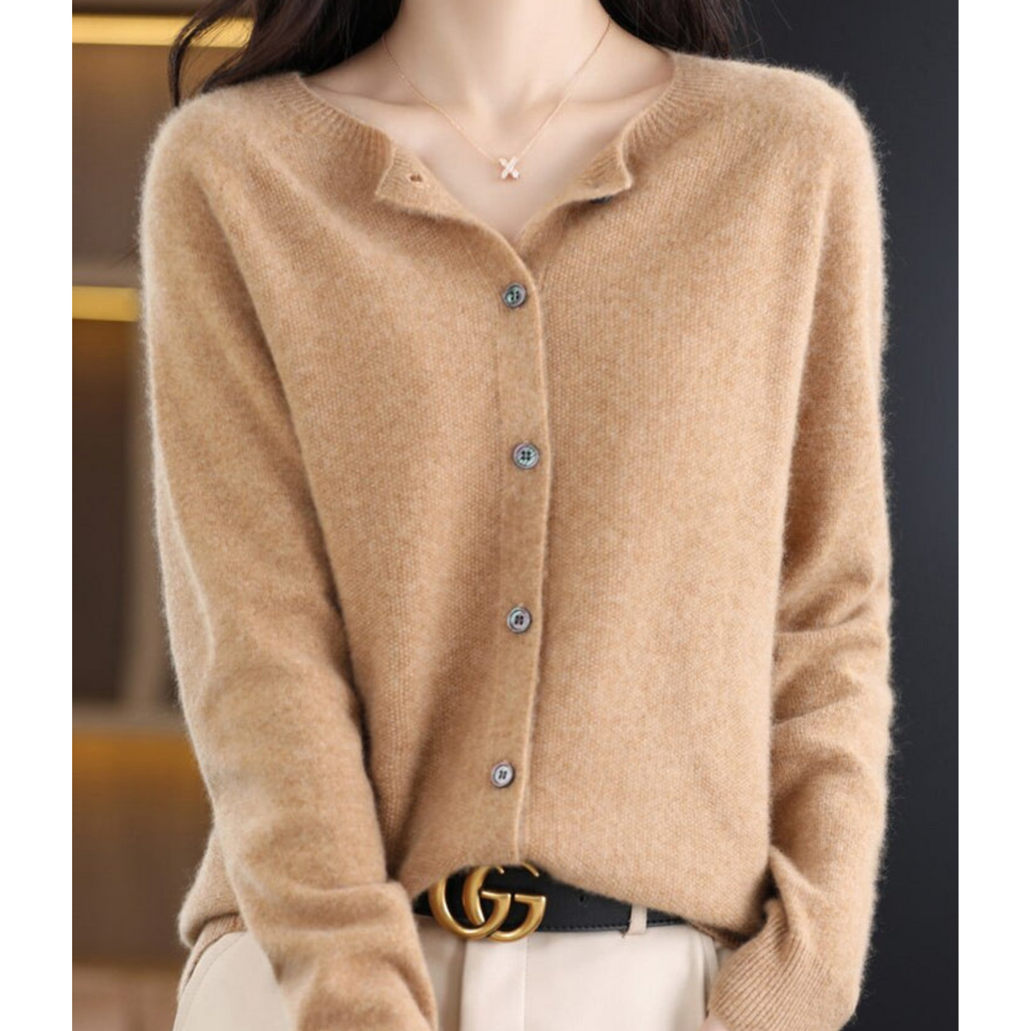 Akisha - Maglione in cashmere con cardigan o collo in pura lana merino da donna