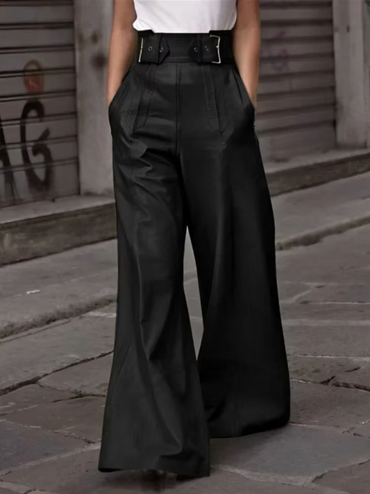 Veloria – Pantaloni larghi in pelle con gambe larghe