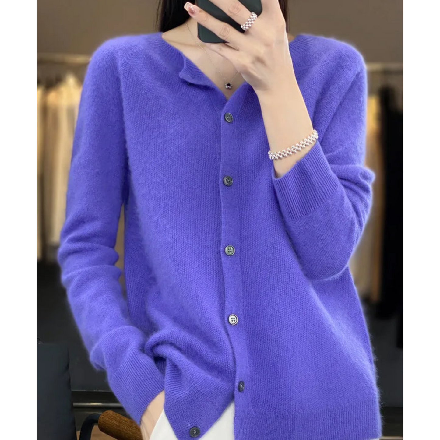 Akisha - Maglione in cashmere con cardigan o collo in pura lana merino da donna