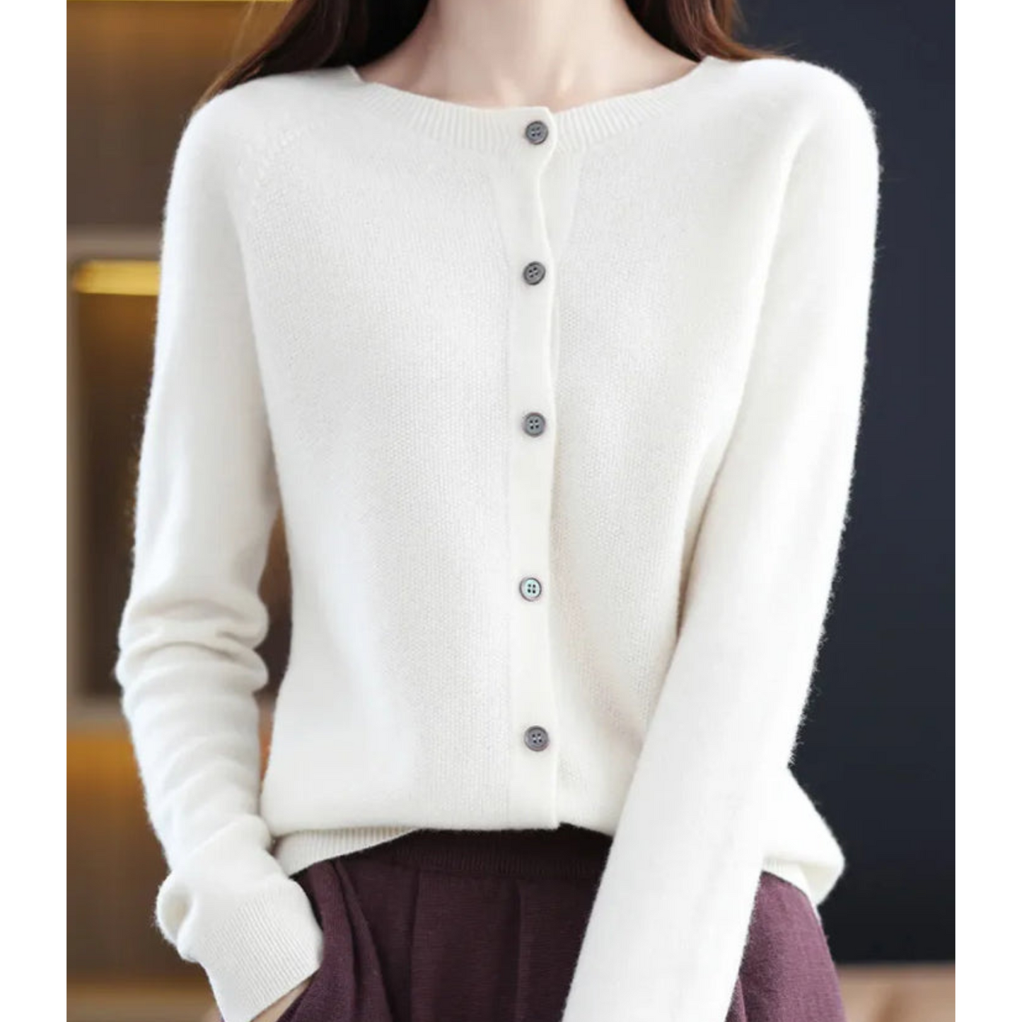 Akisha - Maglione in cashmere con cardigan o collo in pura lana merino da donna