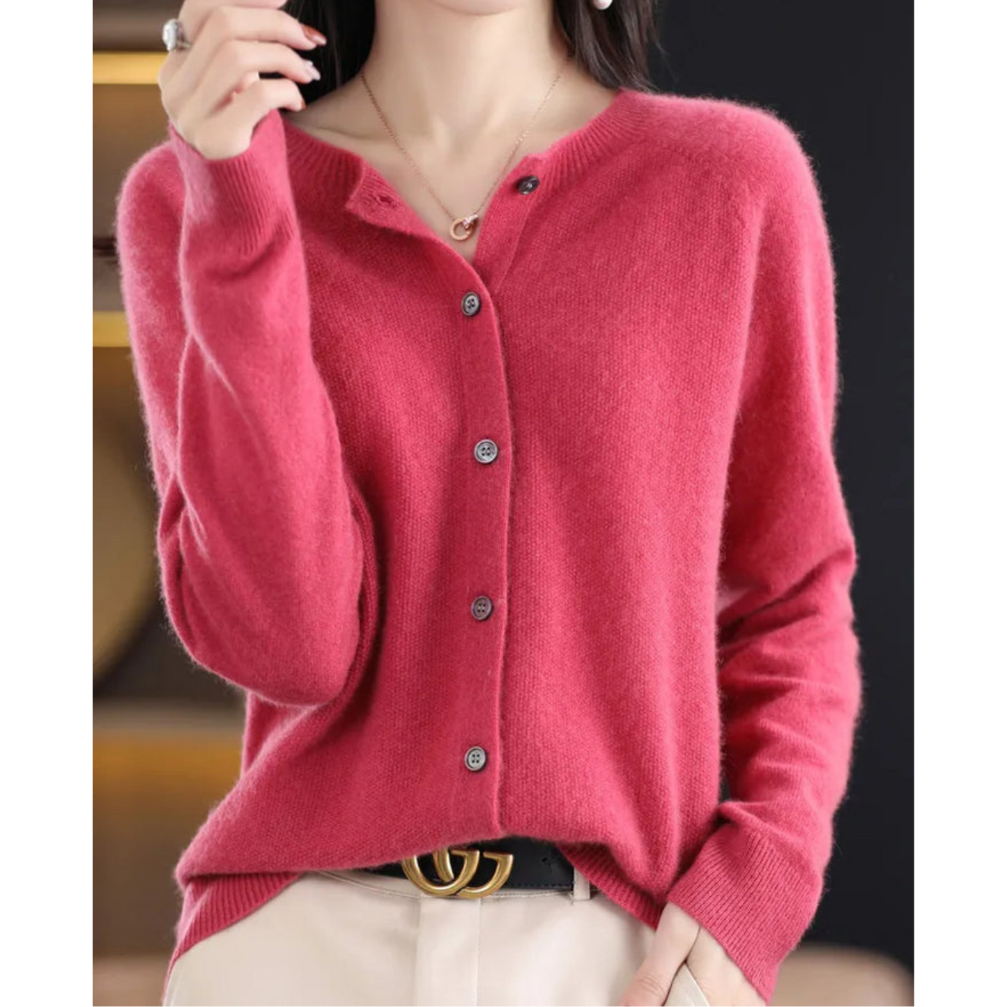 Akisha - Maglione in cashmere con cardigan o collo in pura lana merino da donna