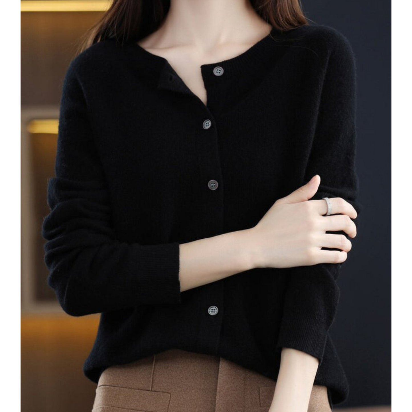 Akisha - Maglione in cashmere con cardigan o collo in pura lana merino da donna