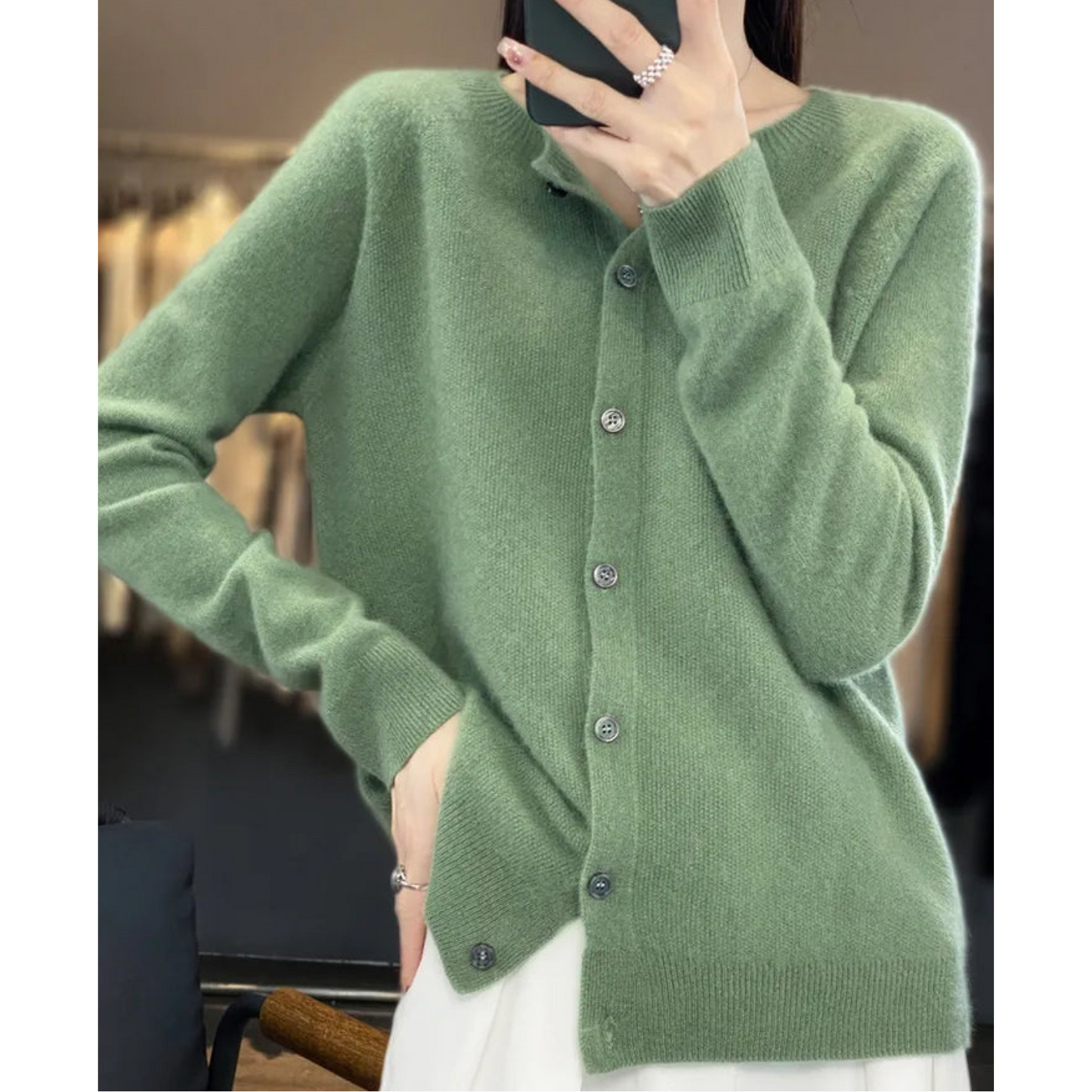Akisha - Maglione in cashmere con cardigan o collo in pura lana merino da donna