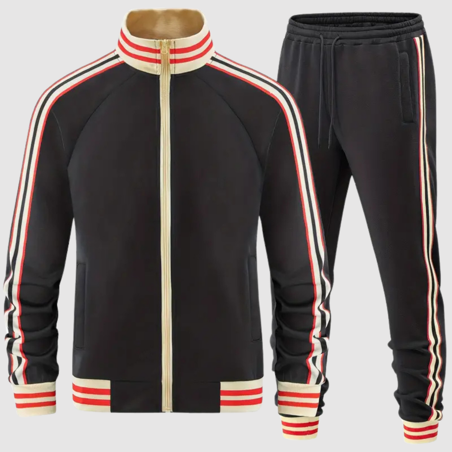 Completo tuta da ginnastica a righe e pantaloni sportivi da uomo
