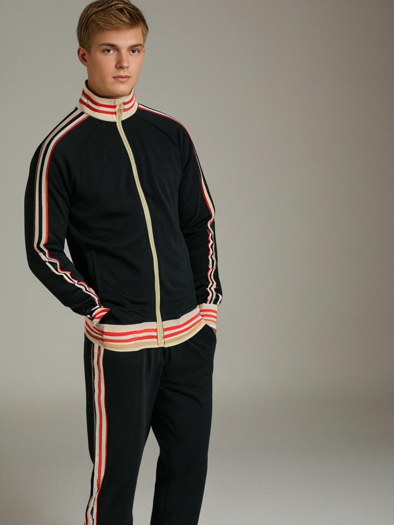 Completo tuta da ginnastica a righe e pantaloni sportivi da uomo