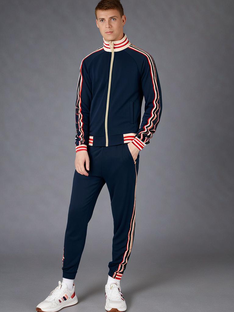 Completo tuta da ginnastica a righe e pantaloni sportivi da uomo